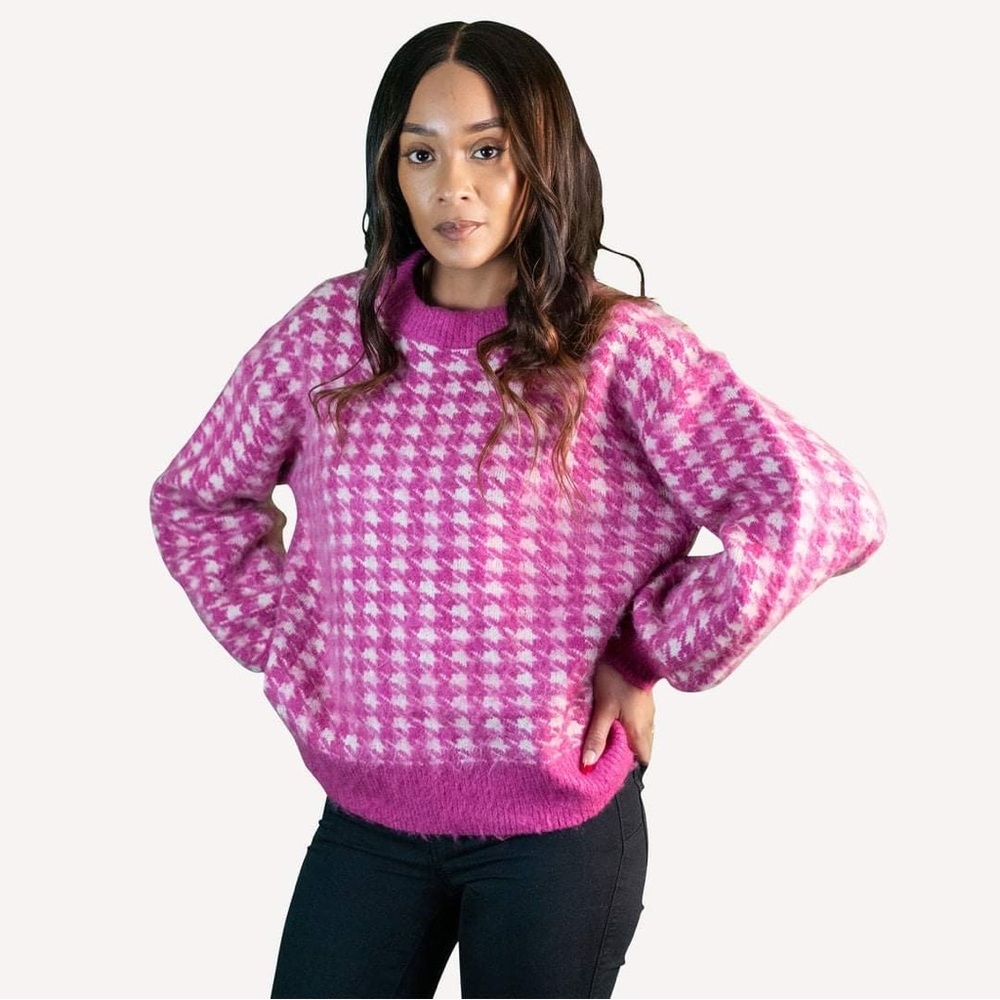 Pink Houndstooth Sweater